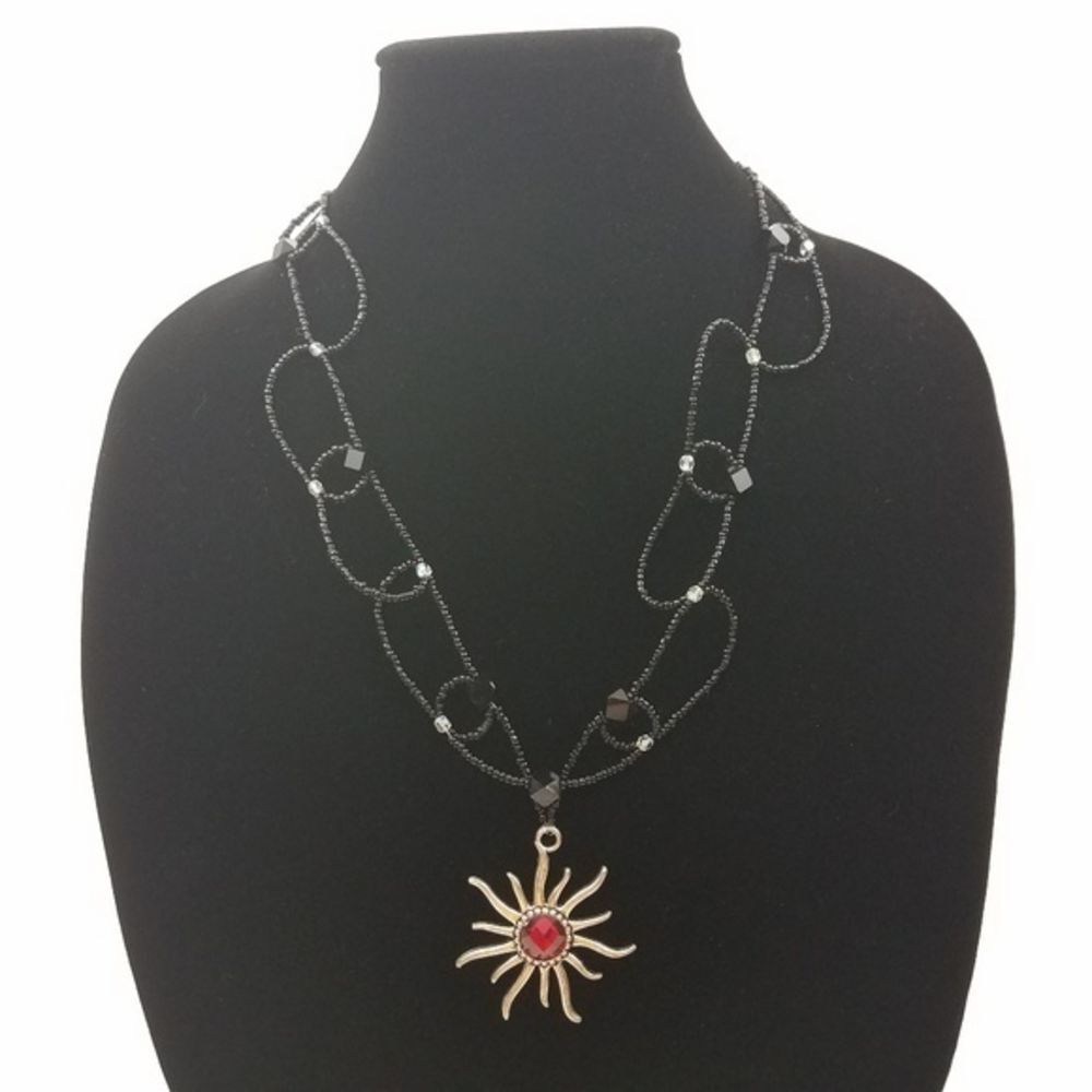 Beaded Necklace Sun Pink Red Rhinestone‎ Black Goth
